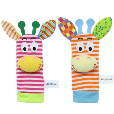 Cartoon Plush Socks With Strap Rattles Baby Toys - 0 12 Months