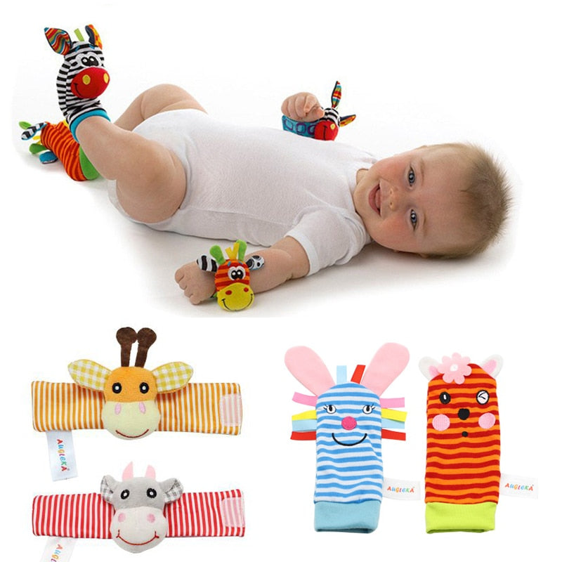 Cartoon Plush Socks With Strap Rattles Baby Toys - 0 12 Months