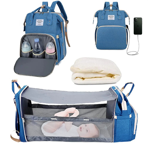 3 In 1 Diaper Bag - Foldable Backpack - Baby Bed And Waterproof Travel Bag